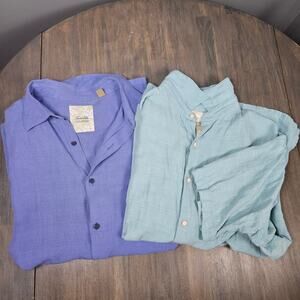 Tasso Elba Mens XXL 2pc Silk Linen Short Sleeve Camp Shirts‎ Resort Blue Green